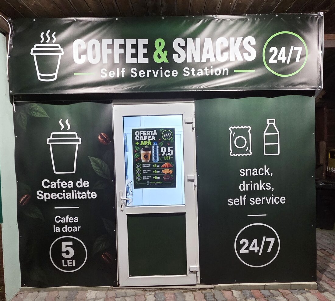 Fațada Coffee & Snacks Self Service Station din centrul Borca